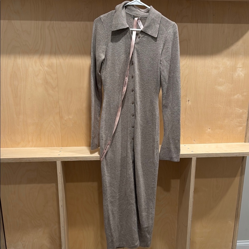 House*cb Elegant Taupe Long Sleeve sweater Dress - medium